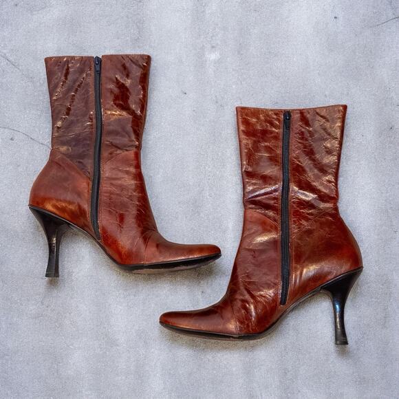 Vintage Y2K Kenneth Cole New York Brown Cognac Leather City Boots Women’s 8.5 - Picture 6 of 11